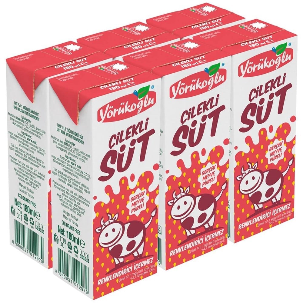 YÖRÜKOĞLU 180 ML ÇİLEKLİ SÜT ( MULTİPACK ) 6 ADET