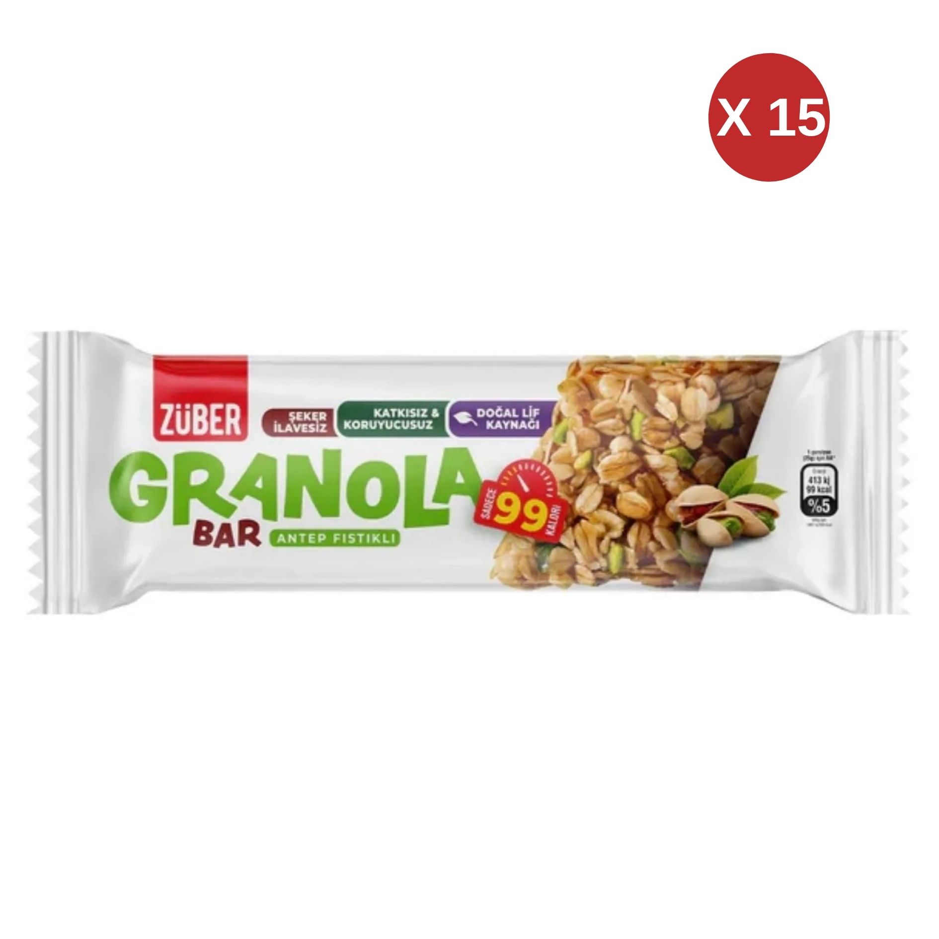  ZÜBER Granola Bar Antep Fıstıklı 25gr 15 ADET